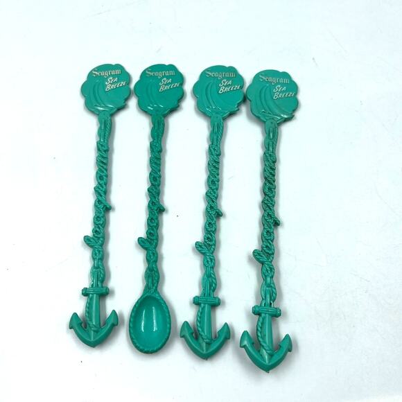 Vintage Plastic Swizzle Sticks Seagrams Sea Breeze Boat Anchor & Spoon Stirrers - Picture 1 of 7